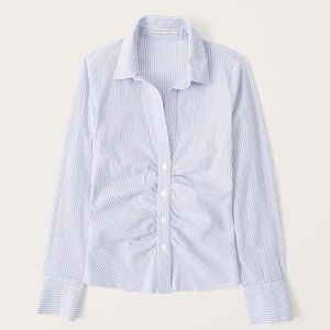 NWT Abercrombie & Fitch Long-Sleeve Button Ruched Poplin Top Womens Medium Shirt